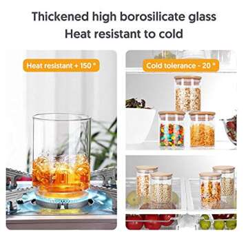 Yibaodan Glass Jars 9OZ, 12 Set with Bamboo Airtight Lids and Labels, Food Cereal Storage Large Spice Containers for Home Kitchen Tea Coffee Flour Herbs Grains