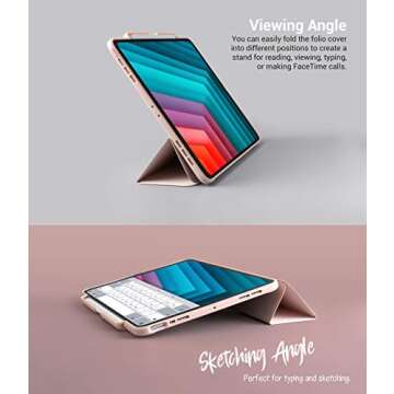 TineeOwl Mocha iPad Air 5/4 Case 2022,2020 (5th / 4th Generation) 10.9 Ultra Slim Matte Case with Pencil Holder + Tri-fold Smart Cover, Absorbs Shock, Lightweight (Pale Pink)