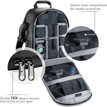 Neewer Camera Bag Water Resistant Shockproof Partition 11.8x5.5x14.6 in /30x14x37 cm Protection Backpack for SLR, DSLR, Mirrorless Camera, Lens, Battery, and Other Accessories (Gray Interior)