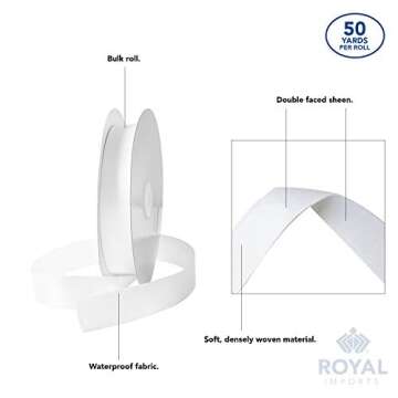 Royal Imports Satin Double Face Fabric Ribbon (1") for Gift Wrapping, Bow Making, Hair Decoration, Holiday, Wedding, Floral Crafts- 50 YDS Roll - White