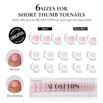 BTArtboxnails XCOATTIPS Toe Nail Tips - Short French Tip Press On Toenails, 160Pcs Pink Soft Gel Toe...