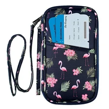 RFID Blocking Passport Wallet with Vaccine Card Slot & Double Strap - Large Flamingo