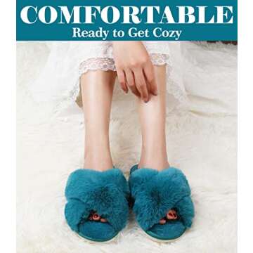 Ankis Women Green Fuzzy Fluffy Slippers Soft Cozy Plush Fuzzy Slippers Memory Foam Slipper Slippers ...
