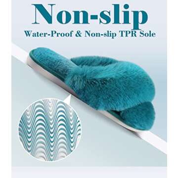 Ankis Women Green Fuzzy Fluffy Slippers Soft Cozy Plush Fuzzy Slippers Memory Foam Slipper Slippers for Womens House Indoor Size 9 10