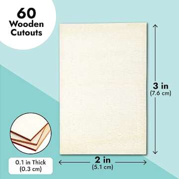 Bright Creations 60 Pack Unfinished Wood Rectangles for Crafts, 2x3 Wooden Pieces for Painting, DIY Projects, Decorations, Engravings