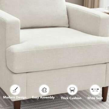 Weture Mid-Century Accent Chair,Modern Linen Fabric Armchair for Living Room,Comfy Upholstered Reading Accent Chairs for Bedroom,Single Sofa Chair with Wood Legs (Beige, 1 Pack)