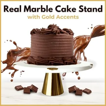 Elegant Real Marble Cake Stand with Gold Accents - 12"