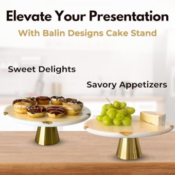 Elegant Real Marble Cake Stand with Gold Accents - 12"