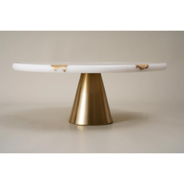 Elegant Real Marble Cake Stand with Gold Accents - 12"