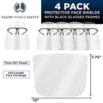 TCP Global Salon World Safety Face Shields with Black Glasses Frames (Pack of 4) - Ultra Clear Prote...