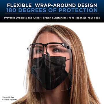 TCP Global Salon World Safety Face Shields with Black Glasses Frames (Pack of 4) - Ultra Clear Protective Full Face Shields to Protect Eyes, Nose, Mouth - Anti-Fog PET Plastic, Goggles