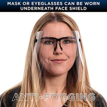 TCP Global Salon World Safety Face Shields with Black Glasses Frames (Pack of 4) - Ultra Clear Protective Full Face Shields to Protect Eyes, Nose, Mouth - Anti-Fog PET Plastic, Goggles
