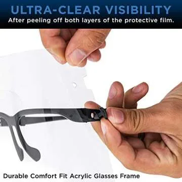 TCP Global Salon World Safety Face Shields with Black Glasses Frames (Pack of 4) - Ultra Clear Protective Full Face Shields to Protect Eyes, Nose, Mouth - Anti-Fog PET Plastic, Goggles
