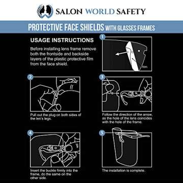 TCP Global Salon World Safety Face Shields with Black Glasses Frames (Pack of 4) - Ultra Clear Protective Full Face Shields to Protect Eyes, Nose, Mouth - Anti-Fog PET Plastic, Goggles