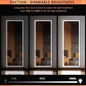 LVSOMT Stand Up Full Length Mirror with LED Lights, Free Standing Floor Mirror, Full Body Lighted Mirror, Wall Mounted Hanging Mirror w/Dimming & 3 Color Lighting for Bedroom (63"x16", Black)