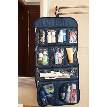 Freegrace Premium Hanging Toiletry Travel Bag - Cosmetic, Jewelry, Toiletry & Accessory Storage Organizer Bag, Large Size, Various Compartments (Dark Blue)