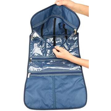 Freegrace Premium Hanging Toiletry Travel Bag - Cosmetic, Jewelry, Toiletry & Accessory Storage Organizer Bag, Large Size, Various Compartments (Dark Blue)