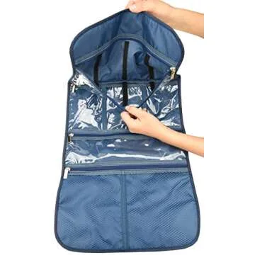 Freegrace Premium Hanging Toiletry Travel Bag - Cosmetic, Jewelry, Toiletry & Accessory Storage Organizer Bag, Large Size, Various Compartments (Dark Blue)