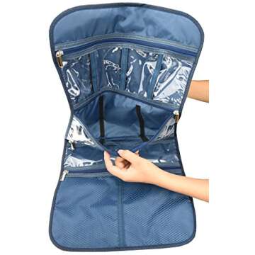 Freegrace Premium Hanging Toiletry Travel Bag - Cosmetic, Jewelry, Toiletry & Accessory Storage Organizer Bag, Large Size, Various Compartments (Dark Blue)