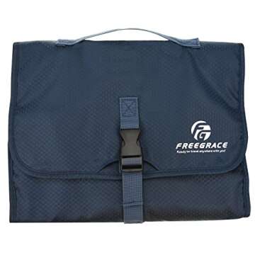 Freegrace Premium Hanging Toiletry Travel Bag - Cosmetic, Jewelry, Toiletry & Accessory Storage Organizer Bag, Large Size, Various Compartments (Dark Blue)