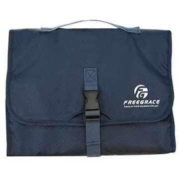 Freegrace Premium Hanging Toiletry Travel Bag - Cosmetic, Jewelry, Toiletry & Accessory Storage Organizer Bag, Large Size, Various Compartments (Dark Blue)