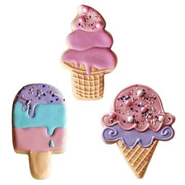 Ice Cream Cookie Cutters 3-Pc. Set Made in USA by Ann Clark, Popsicle, Hard and Soft Serve Ice Cream Cone
