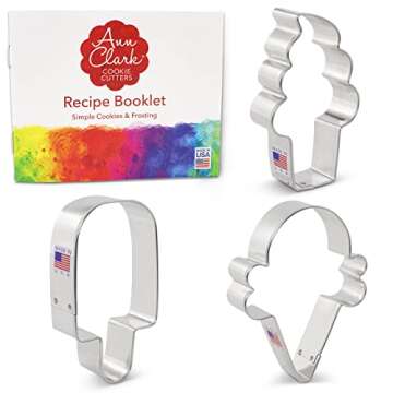 Ice Cream Cookie Cutters 3-Pc. Set Made in USA by Ann Clark, Popsicle, Hard and Soft Serve Ice Cream Cone