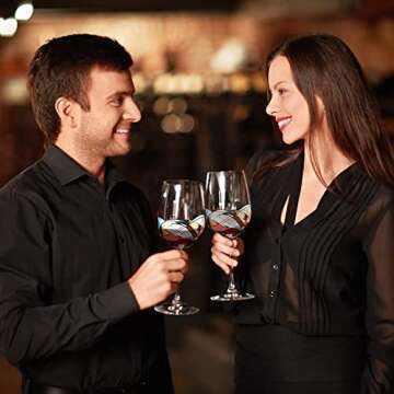 Bezrat Wine Glasses Hand Painted - Set of 2 - Unique Wine Gifts for Women Inspired by Milan