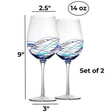 Bezrat Hand Painted Wine Glasses Set of 2 - Perfect Gift