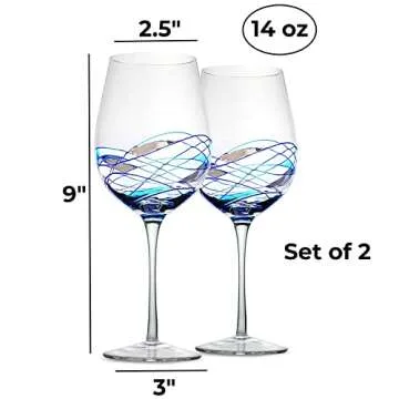 Bezrat Hand Painted Wine Glasses Set of 2 - Perfect Gift
