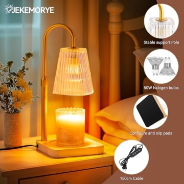 Candle Warmer Lamp with Timer - Adjustable Height Wax Melt Electric Light Warming Dimmable Top Melter Heater For Melting Heating Small Jar Candles Gifts Women Mom Birthday Home Desk Decor W/2 Bulbs