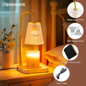 Candle Warmer Lamp with Timer - Adjustable Height Wax Melt Electric Light Warming Dimmable Top Melter Heater For Melting Heating Small Jar Candles Gifts Women Mom Birthday Home Desk Decor W/2 Bulbs