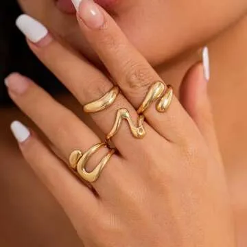 Inactwin Gold Chunky Rings Set for Women 14K Stackable Dome Statement Rings Vintage Dainty Knuckle O...