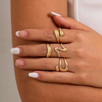 Inactwin Gold Chunky Rings Set for Women 14K Stackable Dome Statement Rings Vintage Dainty Knuckle Open Midi Finger Rings Gold Jewelry Prom Costume Accessories Set of 4-10 (4Pcs Gold Chunky Rings -1)