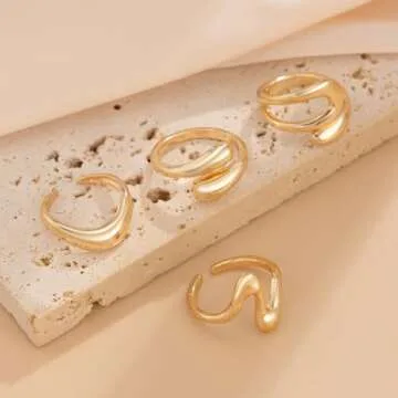 Inactwin Gold Chunky Rings Set for Women 14K Stackable Dome Statement Rings Vintage Dainty Knuckle Open Midi Finger Rings Gold Jewelry Prom Costume Accessories Set of 4-10 (4Pcs Gold Chunky Rings -1)