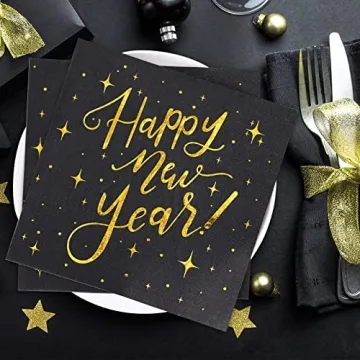 Whaline 80 Pack Holiday Napkins for New Year Parties