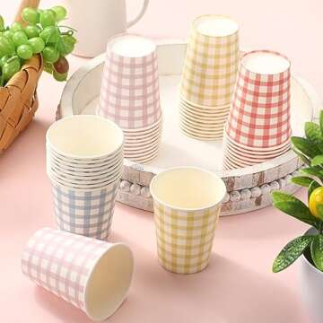 Tioncy 9 oz Gingham Paper Drinking Cups, 100 Pieces, 4 Colors, Checkered Cups for Hot Cold Beverage, Birthday Party, Travel, Picnic
