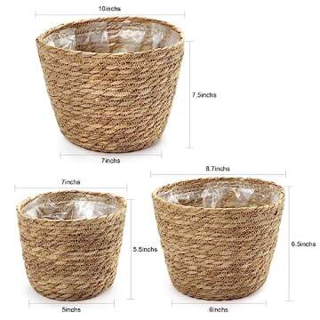Athaliah Plant Basket, 3 PCS Plant Baskets Indoor with Plastic Liner, Water Hyacinth Woven Planters Flower Basket, Planter Basket for Rustic Boho Home Farmhouse Floor Potted Pots Decor