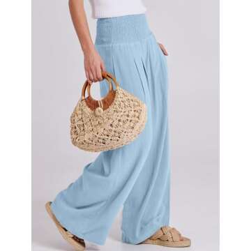 ANRABESS Women Linen Palazzo Pants Summer Boho Wide Leg High Waist Casual Lounge Pant 2025 Beach Travel Vacation Outfits Baby Blue Medium