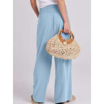 ANRABESS Women Linen Palazzo Pants Summer Boho Wide Leg High Waist Casual Lounge Pant 2025 Beach Travel Vacation Outfits Baby Blue Medium