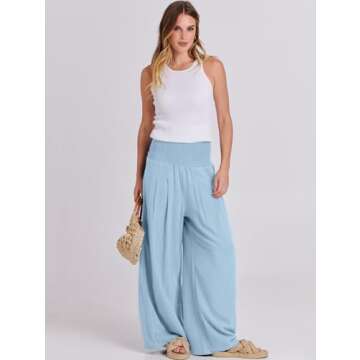 ANRABESS Women Linen Palazzo Pants Summer Boho Wide Leg High Waist Casual Lounge Pant 2025 Beach Travel Vacation Outfits Baby Blue Medium