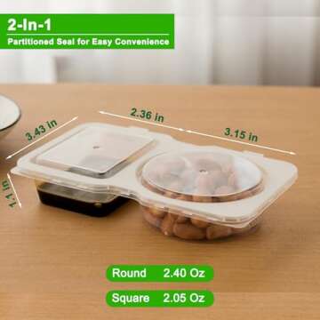 21 Sets Double Compartment Condiment Container with Lids, Mini Plastic Snack Containers with Spoons, BPA Free | Microwave Safe | Leakproof Food Storage, To Go Food Containers, Take Out Sauce Container