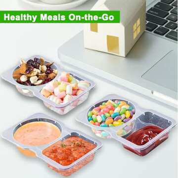 21 Sets Double Compartment Condiment Container with Lids, Mini Plastic Snack Containers with Spoons, BPA Free | Microwave Safe | Leakproof Food Storage, To Go Food Containers, Take Out Sauce Container