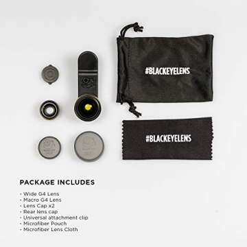 Phone Lenses by Black Eye || Combo G4 (Wide + Macro) Clip-on Lens Compatible with iPhone, iPad, Samsung Galaxy, and All Camera Phone Models - G4CB001