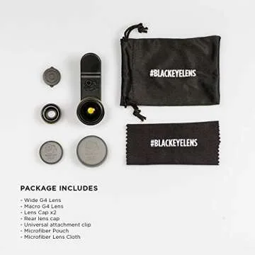 Phone Lenses by Black Eye || Combo G4 (Wide + Macro) Clip-on Lens Compatible with iPhone, iPad, Samsung Galaxy, and All Camera Phone Models - G4CB001