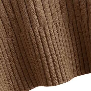 ZAFUL Women's Crew Neck Long Sleeve Pullover Crop Sweater Mock Neck Lantern Sleeve Ribbed Knit Cropped Sweater Brown