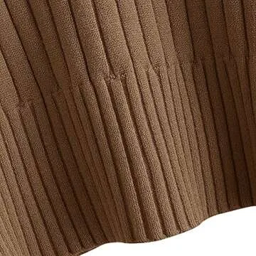 ZAFUL Women's Crew Neck Long Sleeve Pullover Crop Sweater Mock Neck Lantern Sleeve Ribbed Knit Cropped Sweater Brown