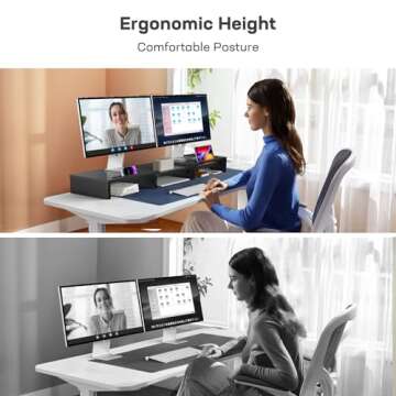 LORYERGO Dual Monitor Stand for Desk with Adjustable Length & Slots