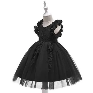 Weileenice Black Flower Girl Party Dresses 4 5 Formal Kids Wedding Birthday Pageant Daddy Daughter Dance Masquerade Ball Gown Fancy Embroidery A-Line Tutu Dress Holiday for Kids Recital Halloween Gown