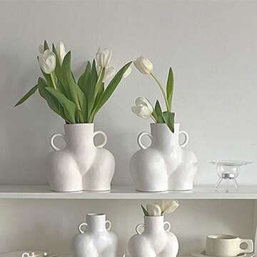 Fatty Bee Female Form Body Art Vase, Butt Flower Ceramic Vase for Home Office Décor, Boho Décor, Sculpture White Modern Vase.